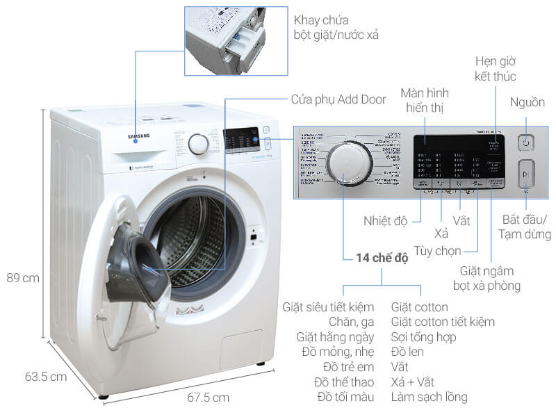 Máy Giặt Samsung Cửa Trước 7.5kg (WW75K5210YW/SV)
