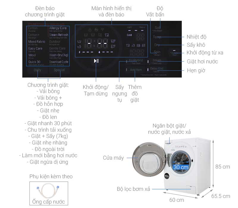 Máy giặt sấy LG Inverter 10.5kg (FG1405H3W1)
