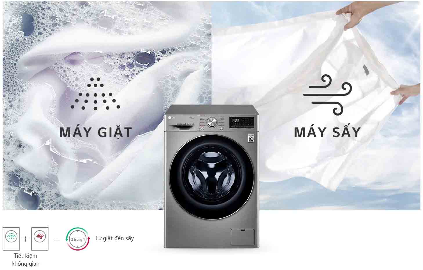 Máy giặt sấy LG Inverter 9 kg (FV1409G4V) Lồng Ngang