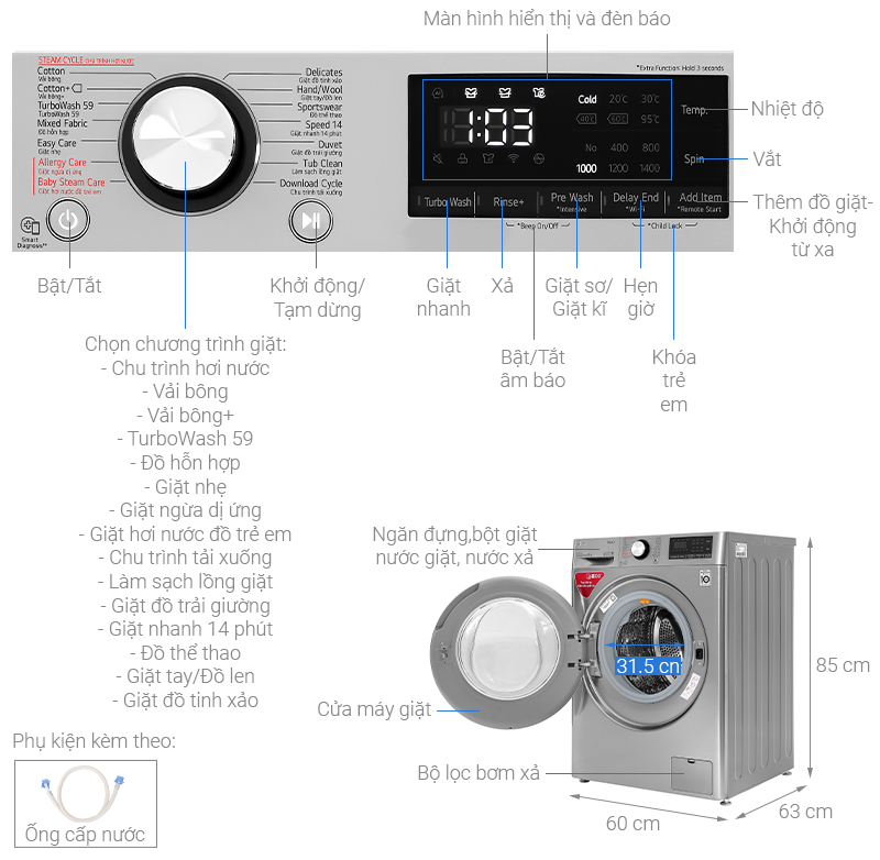 Máy giặt LG Inverter 9 kg (FV1409S2V)