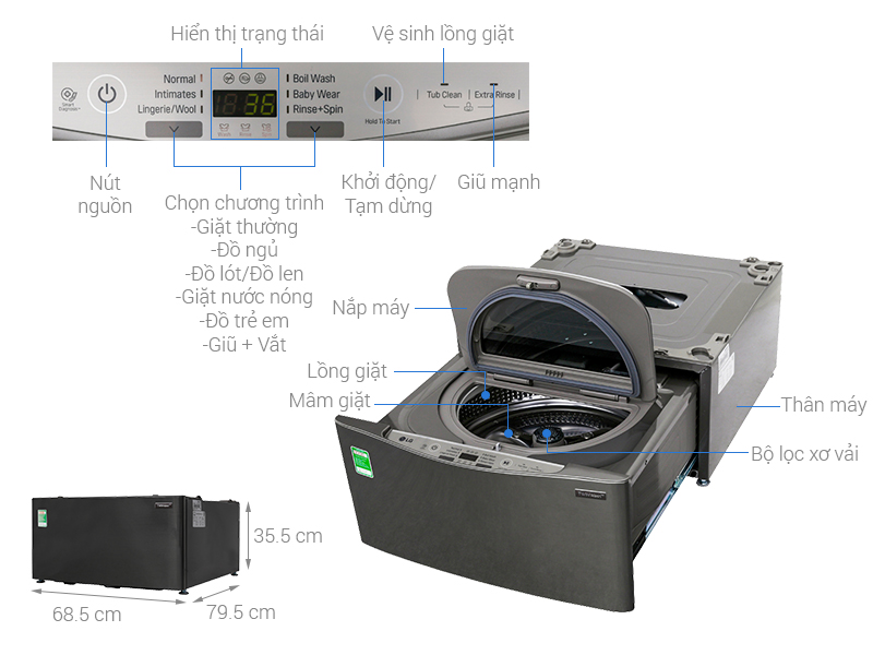 Máy giặt LG Inverter 3.5 kg (T2735NWLV)