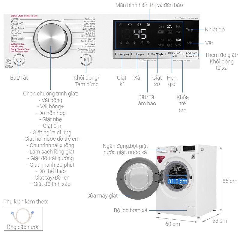 Máy giặt LG Inverter 9 kg FV1409S4W chính hãng