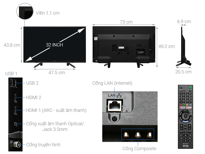 Smart Tivi Sony LED 32 Inch W61G (KDL-32W610G)
