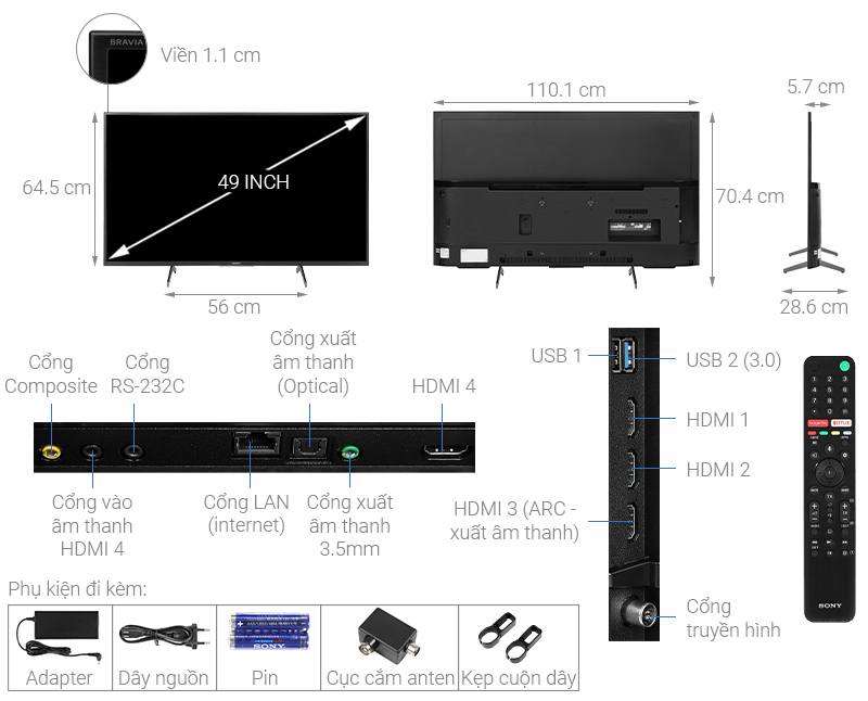 Smart Tivi 4k Sony 49 Inch X80H (KD-49X8000H)