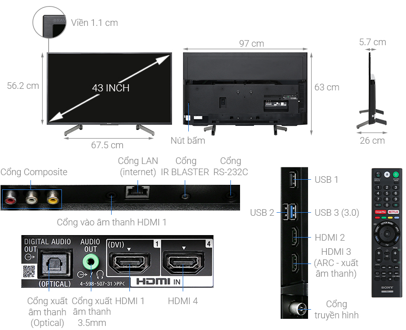 Smart Tivi 4k Sony LED 43 Inch X80G (KD-43X8000G)