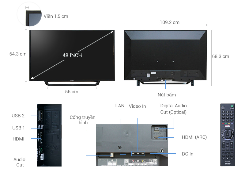 Smart Tivi Sony LED 48 Inch W650D (KDL48W650D) Chính hãng