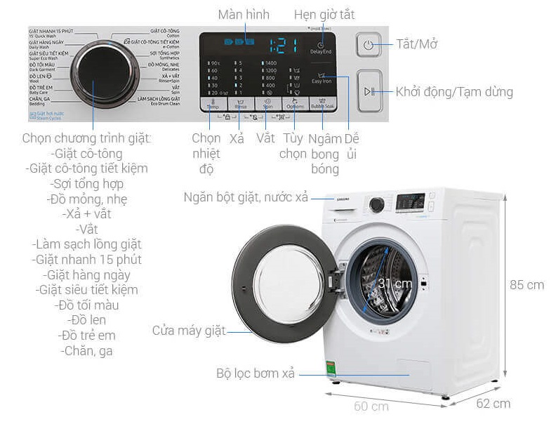 Máy Giặt Samsung cửa trước Inverter 9kg (WW90J54E0BX/SV)