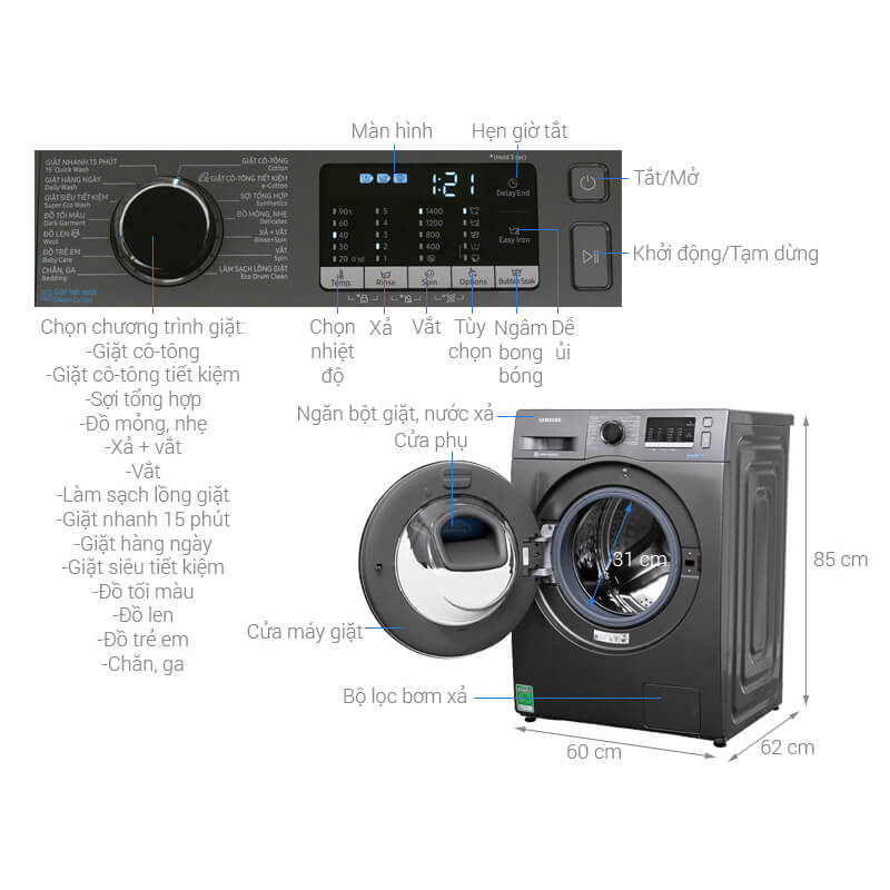 Máy Giặt Samsung Cửa Trước 8.5kg (WW85K54E0UW/SV)