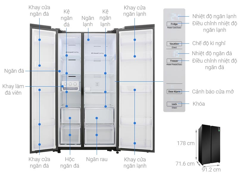 Tủ lạnh Samsung Side by Side 680L (RS62R5001B4/SV) giá rẻ