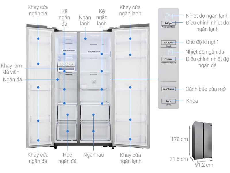 Tủ lạnh Samsung Side by Side 680L (RS62R5001M9/SV) giá rẻ
