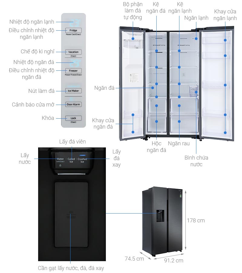 Tủ lạnh Samsung Side by Side 660L (RS64R5301B4/SV) giá rẻ
