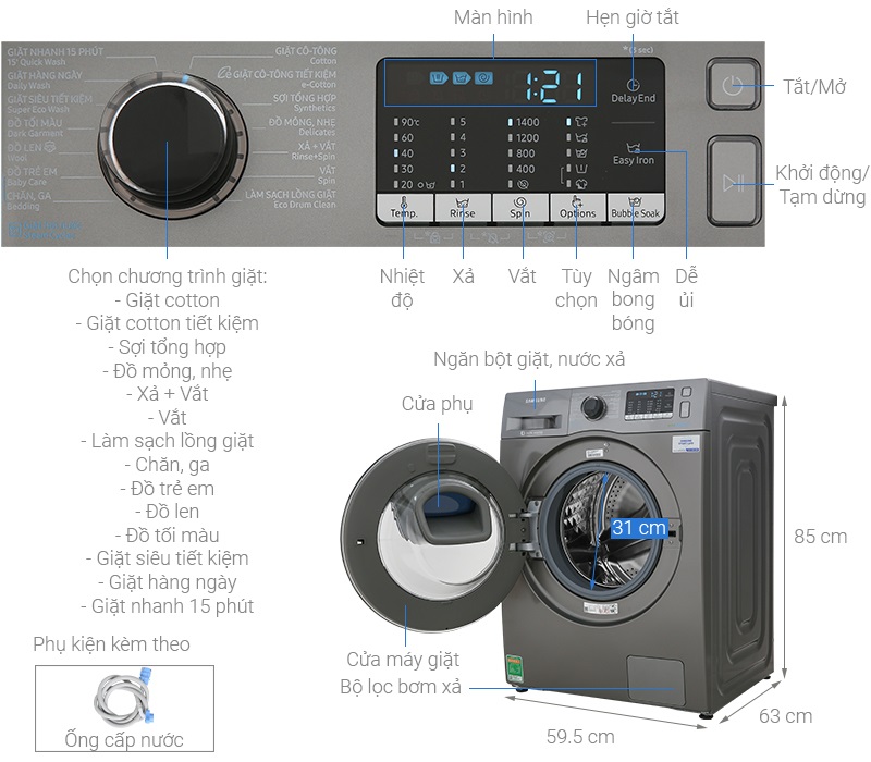 Máy giặt Samsung Addwash Inverter 10kg (WW10K54E0UX/SV)