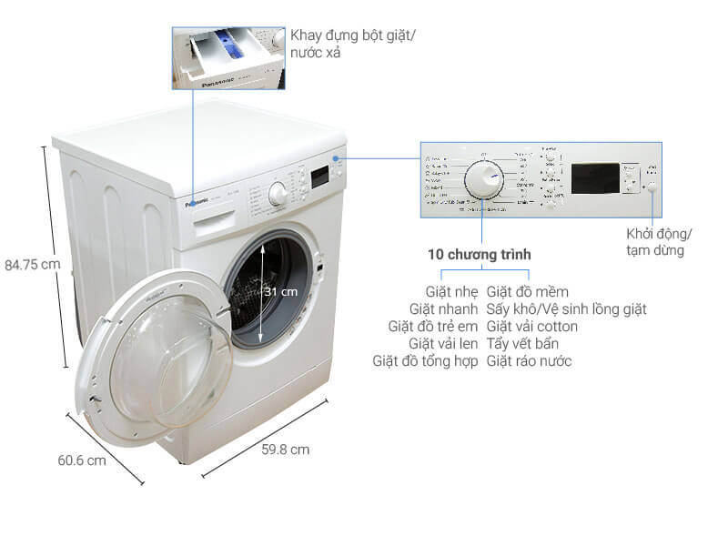 Máy Giặt 8kg Panasonic (128VK5) Lồng Ngang