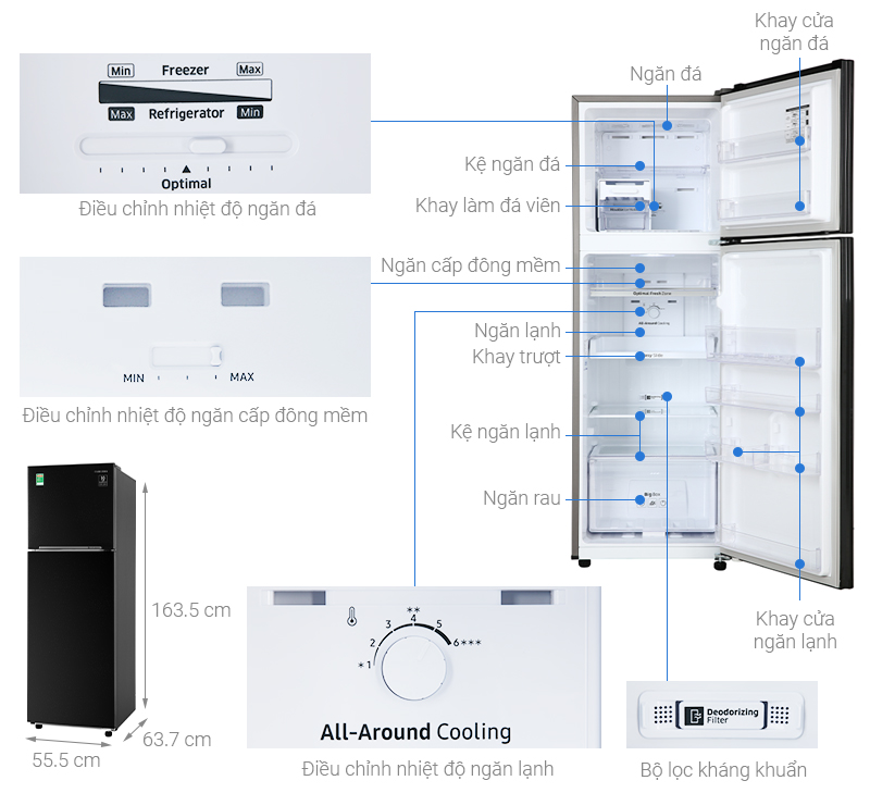 Tủ lạnh Samsung Inverter 256 Lít (RT25M4032BU/SV) (2 cánh)