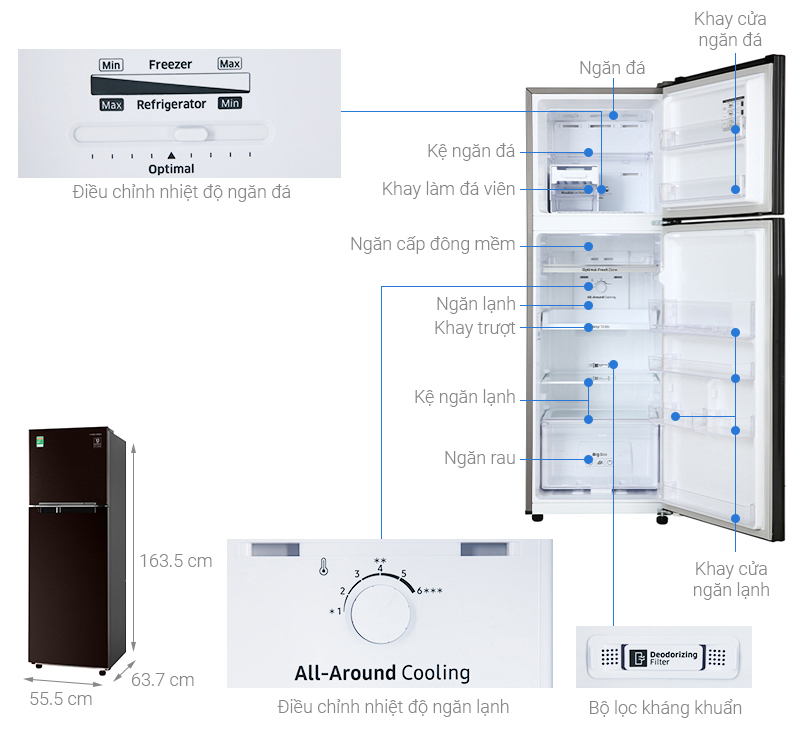 Tủ lạnh Samsung Inverter 256 Lít (RT25M4032BY/SV) (2 cánh)