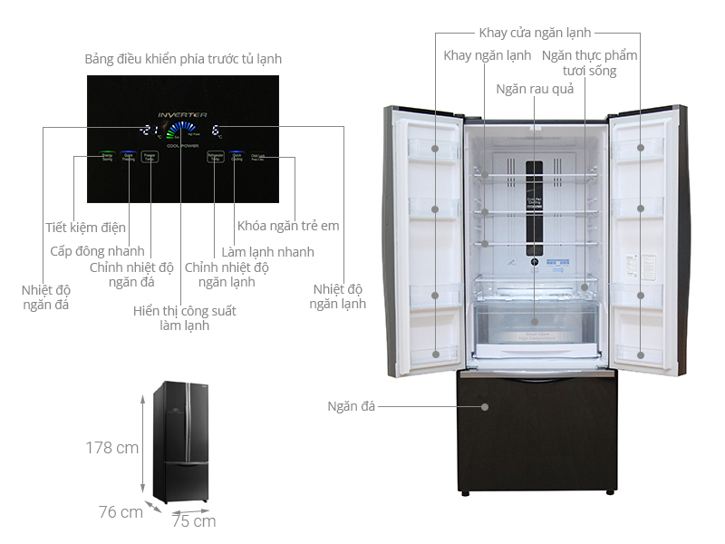 Tủ lạnh Hitachi Inverter 429 Lít (R-WB545PGV2 GBK)