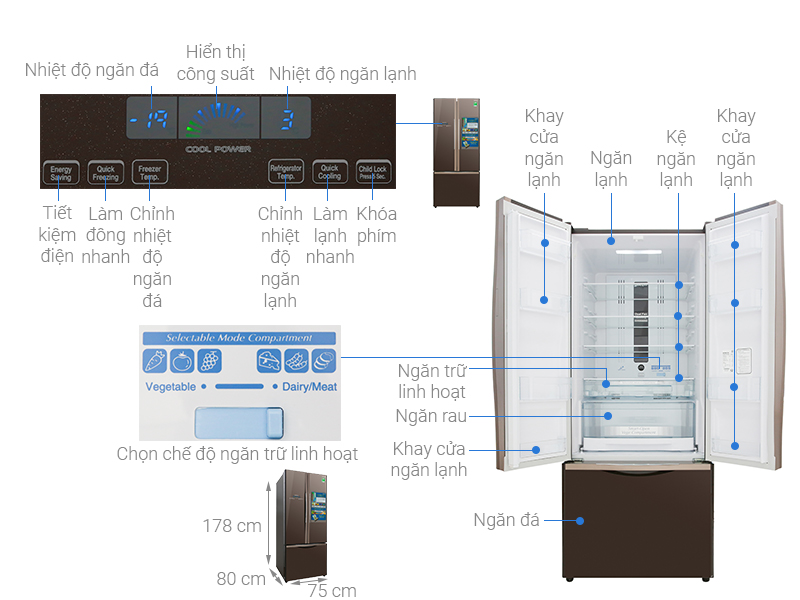 Tủ lạnh Hitachi Inverter 429 Lít (R-WB545PGV2 GBW)