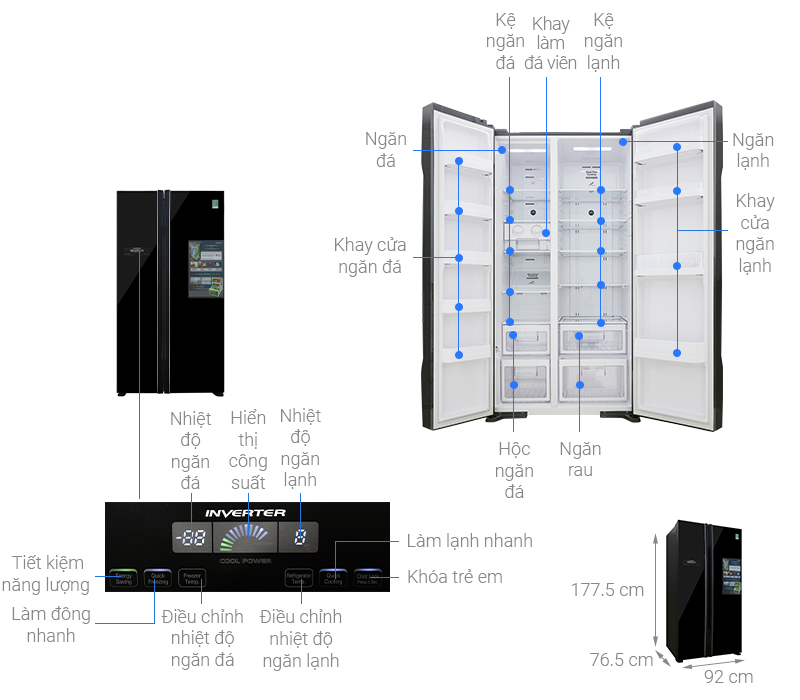 Tủ lạnh Hitachi Inverter 605 Lít (R-FS800PGV2 GBK)