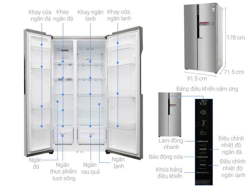 Tủ lạnh LG Inverter 613 Lít (GR-B247JDS)