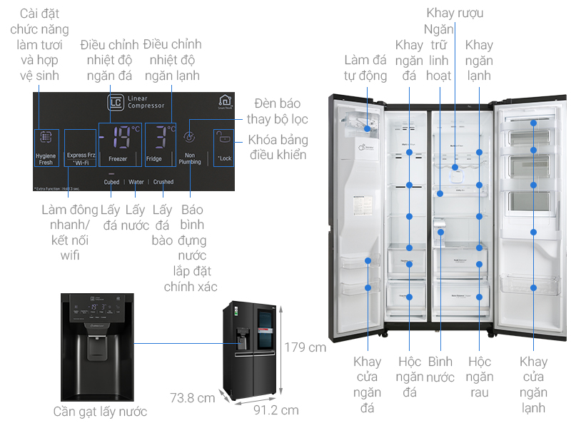 Tủ lạnh LG Inverter 601 Lít (GR-X247MC) (2 cánh), tủ lạnh LG, GR-X247MC