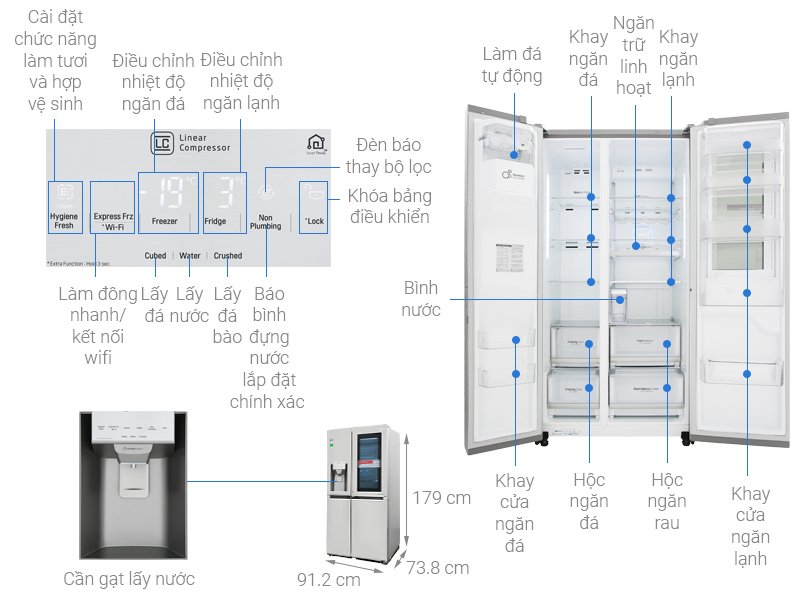 Tủ lạnh LG Inverter 601 Lít (GR-X247JS)