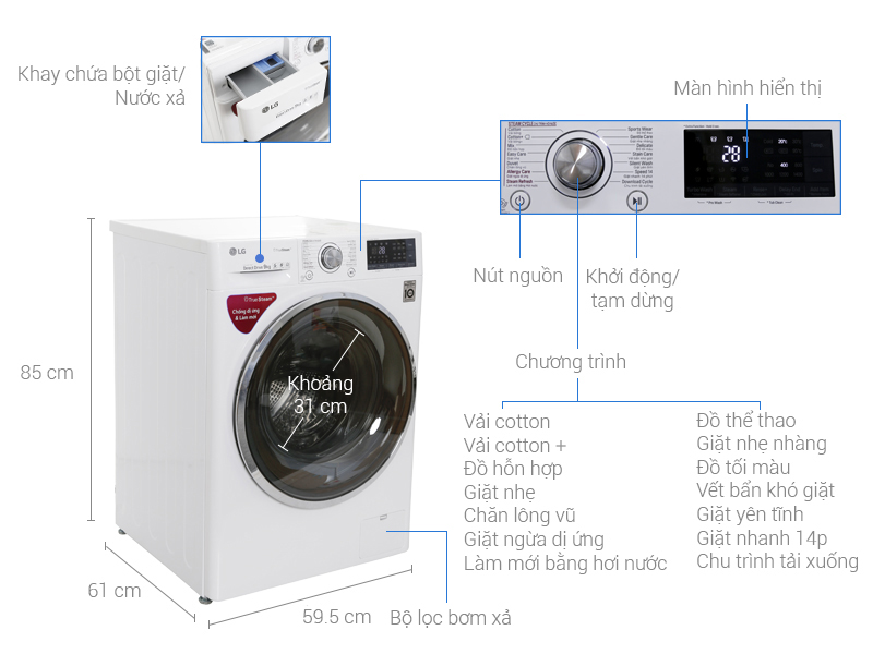 Máy giặt LG Inverter 9kg (1409S2W) Lồng Ngang