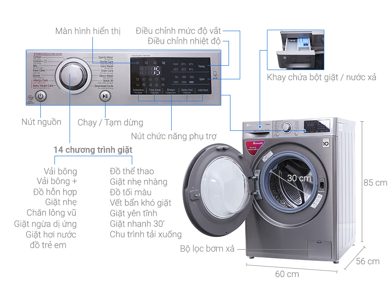 Máy giặt LG Inverter 8kg (FC1408S3E) Lồng Ngang