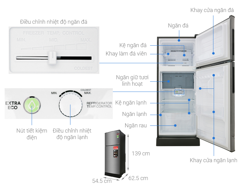 Tủ lạnh Sharp Inverter 182 lít (X201E-SL) (2 cánh)