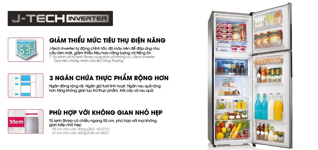 Tủ lạnh Sharp Inverter 224 lít (SJ-X251E-DS)