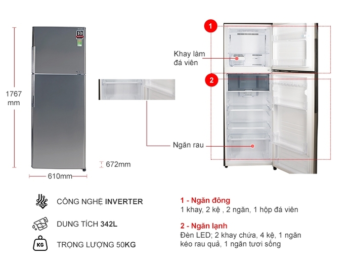 Tủ lạnh Sharp Inverter 315 lít (SJ-X346E-SL)