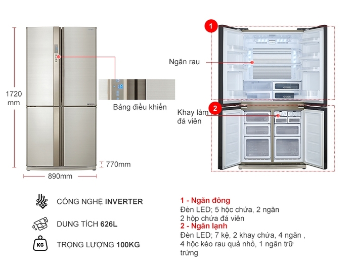 Tủ lạnh Sharp Inverter 556 lít (SJ-FX630V-BE)