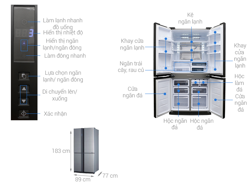 Tủ lạnh Sharp Inverter 605 lít (FX680-VST) chính hãng