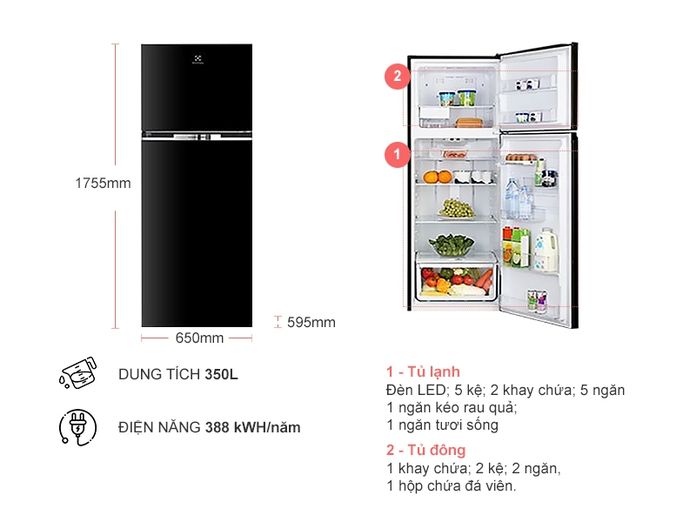 Tủ lạnh Electrolux Inverter 350 lít (ETB3700H-H) (2 cánh)
